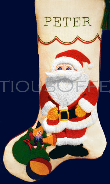Rare Joyce Levitt Santa Claus Bag of Toys Crewel Embroidery Stocking Kit