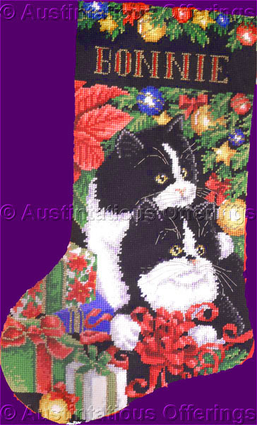 Rare Adams Christmas KittyCats Needlepoint Stocking Kit Purrfect