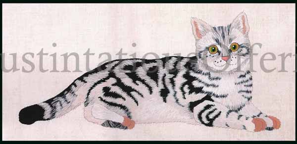 JM Vaux Domestic Kitty Crewel Embroidery Kit Silver Tabby Cat