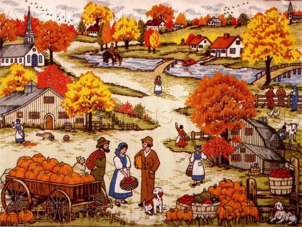 Rare Autumn Festival Folk Art Adele Veres Crewel Embroidery