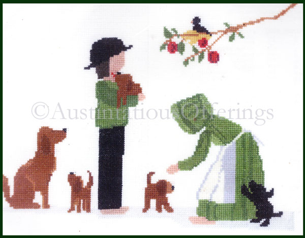 Rare Graebner Puppy Love CrossStitch Sampler Kit Amish Children