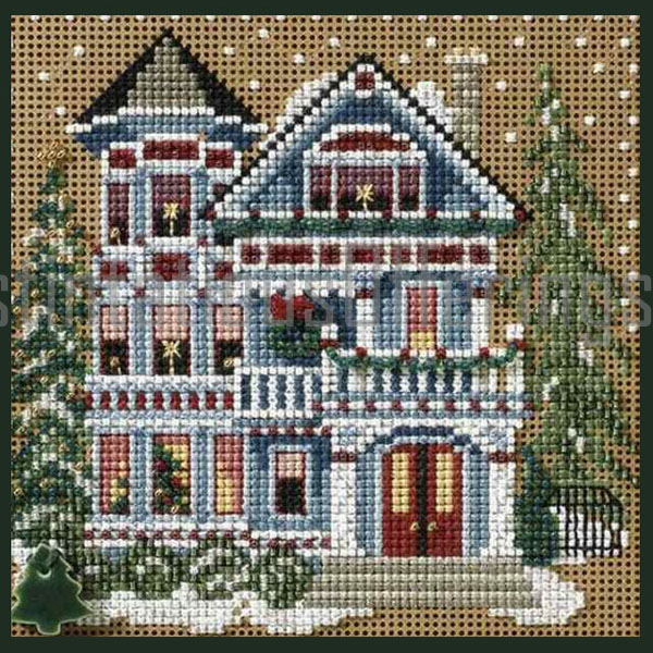 Christmas House ButtonBeads Cross Stitch Kit MillHill Queen Anne