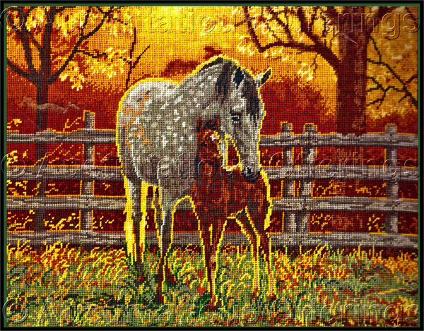 Rare Cummings Mare Foal Needlepoint Kit Quiet Pasture Horses