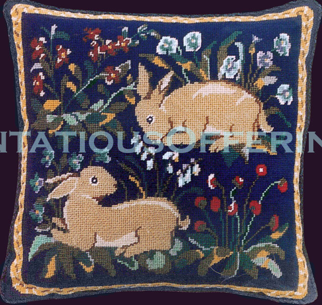 Rare Mille Fleur Rabbits Museum Fine Arts Repro Needlepoint Kit
