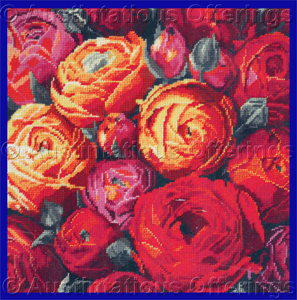 Rare Rossi Floral Needlepoint Pillow Kit Bold Ranunculus Bouquet