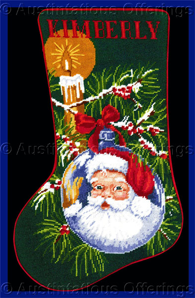 Rare Santa Reflection Needlepoint Stocking Kit Xmas TreeOrnament
