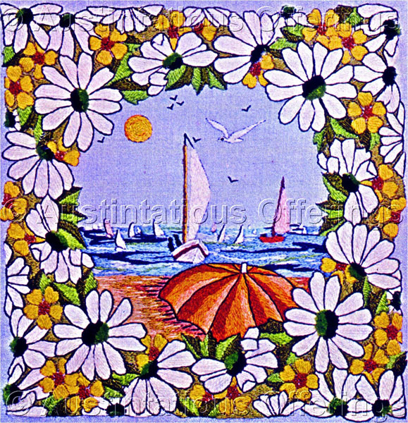 Rare Ulmann Coastline Regatta Crewel Embroidery Kit Daisy Border