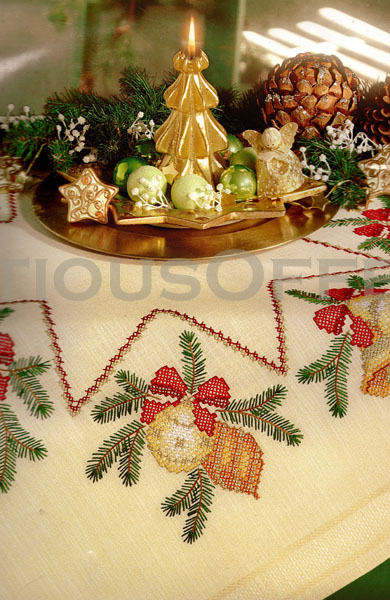 Yuletide Bells Stamped CrossStitch Table Cloth Kit Christmas Ornaments Holiday