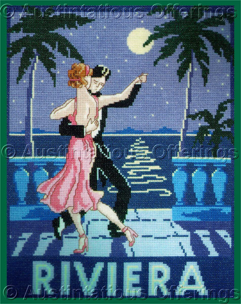 Vintage Air Travel Poster CrossStitch Kit Romance on the Riviera