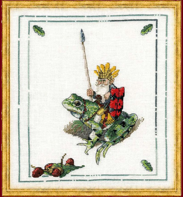 JB Monge Repro Linen CrossStitch Kit King of the Goblins Frog
