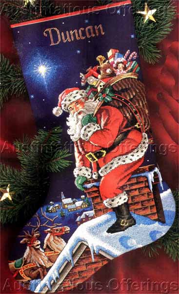 Rare Hinke Christmas Rooftop CrossStitch Stocking Kit SantaClaus