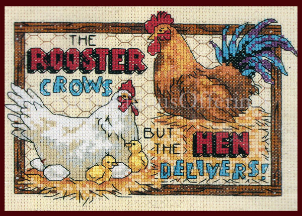 Frehely FolkArt Farm Rooster Hens Counted Cross Stitch Kit Eggs