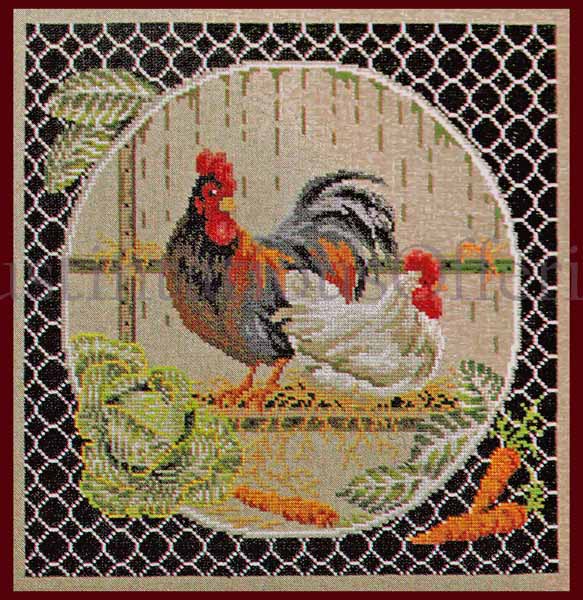 Rare OOE Chickens CrossStitch Pillow Kit Rooster Hen Cabbages