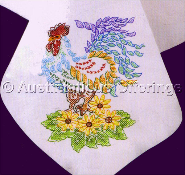 Country Summer Rooster Stamped Cross Stitch Table Cover