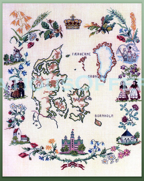 Rosenstand Map Sampler Denmark Five Clara Waever Cross Stitch Kit