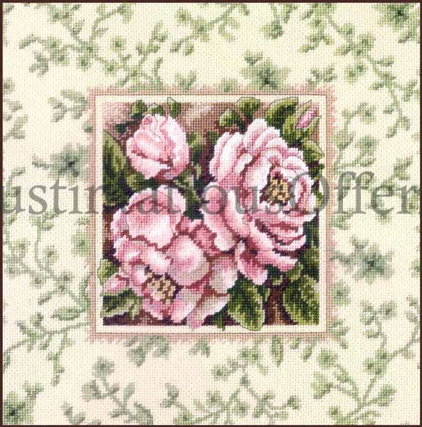 Rare Avery Classic Pink Roses Needlepoint Kit Soft Green Toile