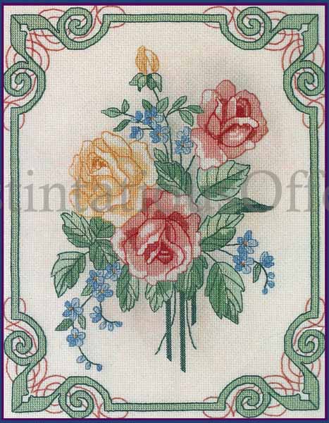 Classic Roses and Forget Me Nots Bouquet Cross Stitch Kit