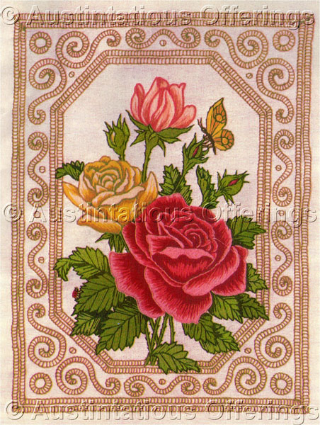 Rare Veres Roses Trio Butterflies Floral Crewel Embroidery Kit