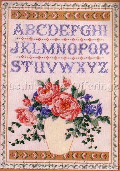 Rare Brownd Lush Roses CrossStitch Crewel Embroidery Sampler Kit