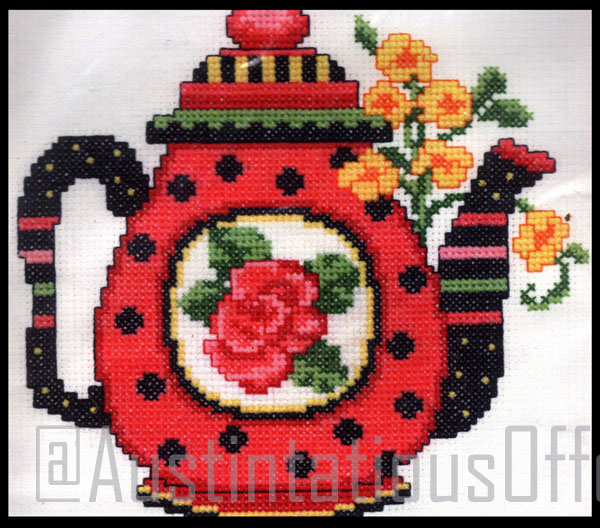 Rare Ursula Michael Rose Teapot Cross Stitch Kit