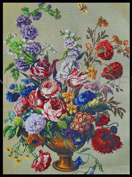 Rare Royal Paris Formal Floral Needlepoint Kit Flowers in Urn