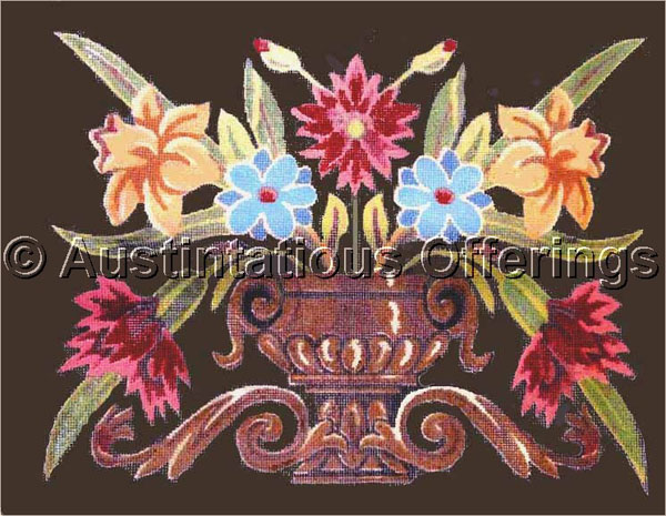 Rare RSN Hand Painted Formal Floral Urn Needlepoint Canvas