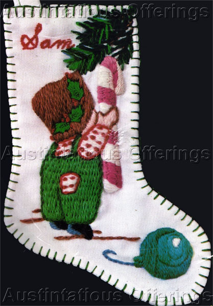 Rare Zellers Mini Crewel Embroidery Stocking Kit Tot CandyCane