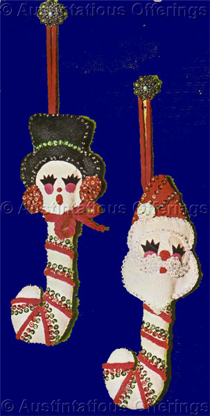Rare Snowman Santa Ornaments Set Felt Applique Embroidery Kit