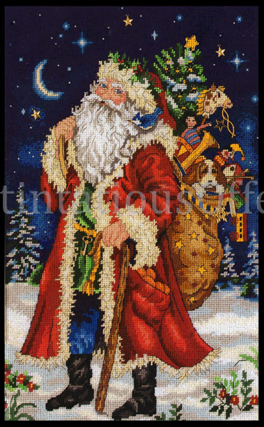 Rare Bonin Woodland Santa Claus Needlepoint Kit Midnight Skies