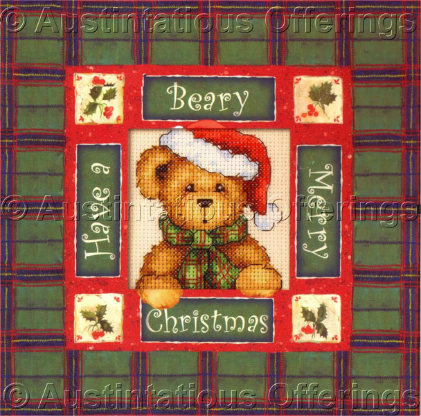 Rare Kathryn White Christmas Bear Daydreams CrossStitch Kit Mat