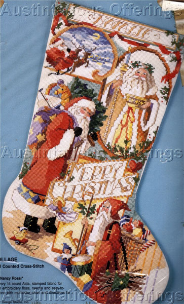 Rare Rossi Nostalgic Santas Collage CrossStitch Stocking Kit
