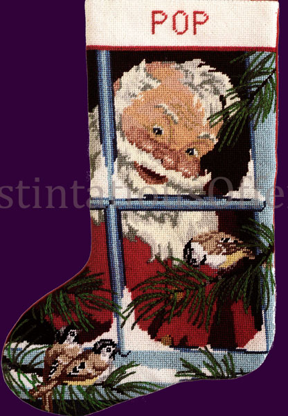 Rare Birdwatching Santa Wool Needlepoint Stocking Kit Chickadees