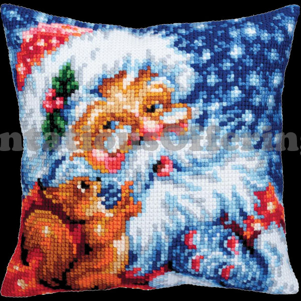 Santa Claus and Squirrel Needlepoint Kit LargeCount CrossStitch