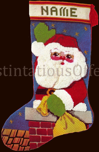 Rare Gerrish Textured Needlepoint Stocking Kit Chimney Santa