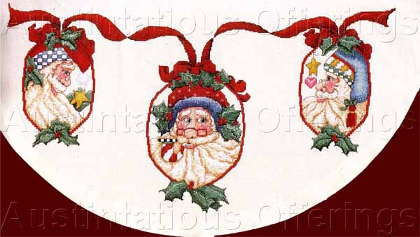 Whimsical Alma Lynne Folk Art Santa Cross Stitch Tree Skirt Kit