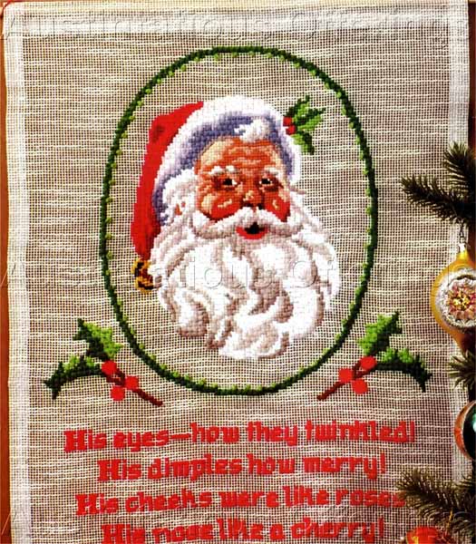 Rare Santa Claus Wool Cross Stitch Sampler Kit Open Mesh