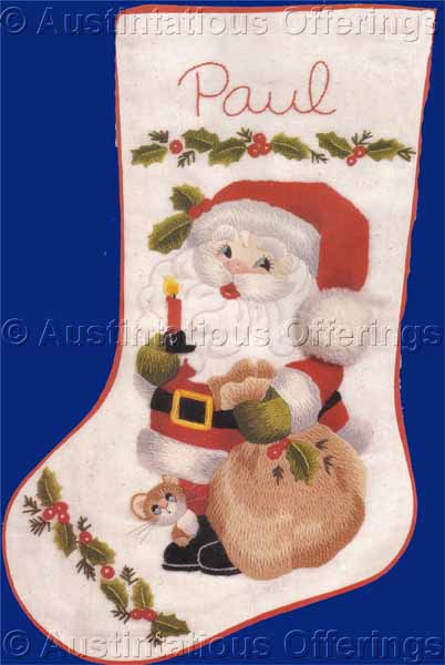 Rare Morehead Santa Crewel Embroidery Stocking Kit Christmas Eve