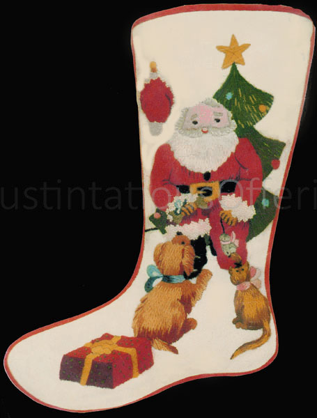 Rare King Santa w Furry Friends Crewel Embroidery Stocking Kit