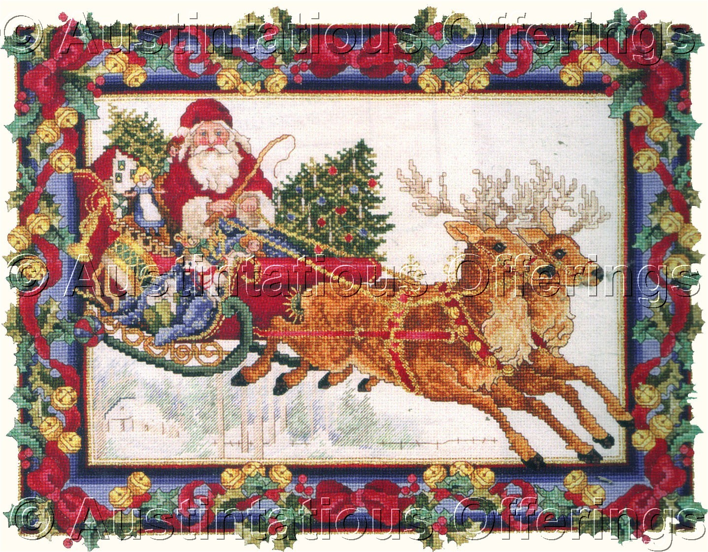 Rare Giampa Reindeer SleighRide CrossStitch Kit Journey of Santa