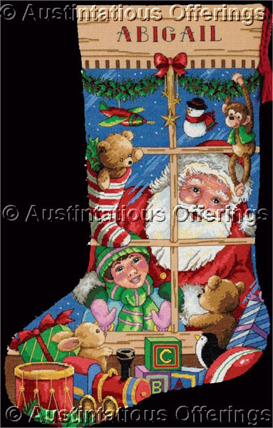 Bardon Art Repro Cross Stitch Christmas Stocking ToyShop Window