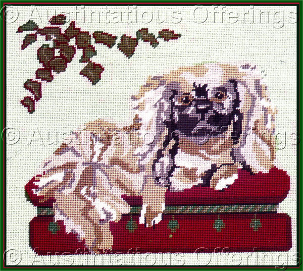 Rare Davenport Victorian Dog Portrait Needlepoint Kit Pekingese