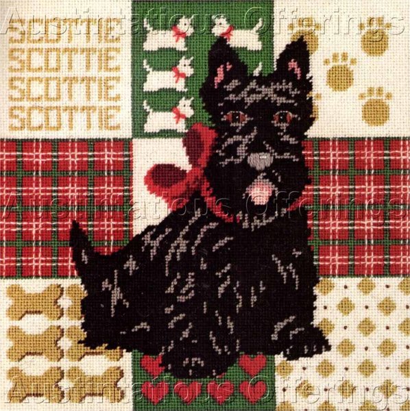 Rare L S Pietz Dog Needlepoint Kit Scottish Terrier Puppy Plaid