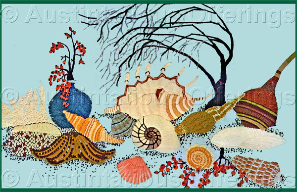 Rare Ocean Life Crewel Embroidery Kit Marcia Reed SeaShell Panel