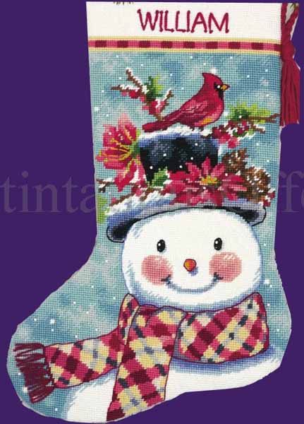 Geoffrey Allen Happy Snowman Cardinal Needlepoint Stocking Kit