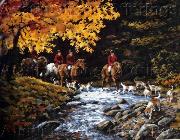 Rare Persis C Weirs Autumn Hunt Needlepoint Kit Fox Hounds Horse