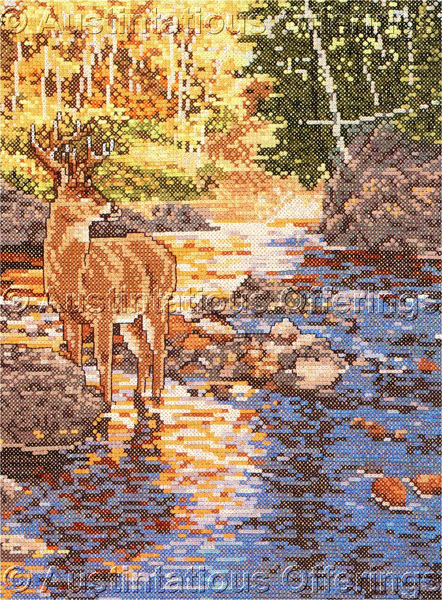 Rare Darrell Bush Artwork Stamped Cross Stitch Kit Autumn Buck