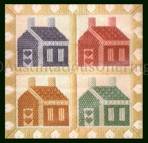 Rare FolkArt Saltbox CountrySchoolhouse Counted Needlepoint Kit