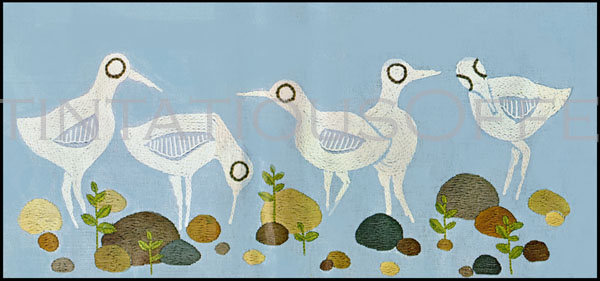 Rare Bertonneau Crewel Embroidery Kit Abstract Ocean Shore Birds