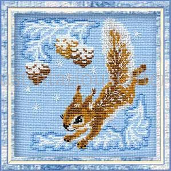 Skabeeva Wintry Critters Cross Stitch Kit Squirrel and PineCones