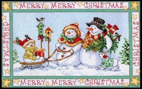 Rare Race Snow Folks Cross Stitch Kit Family Christmas Snowmen